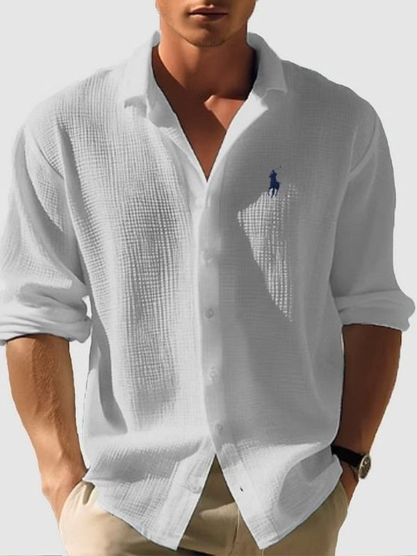 Men's solid color small waffle casual shirt