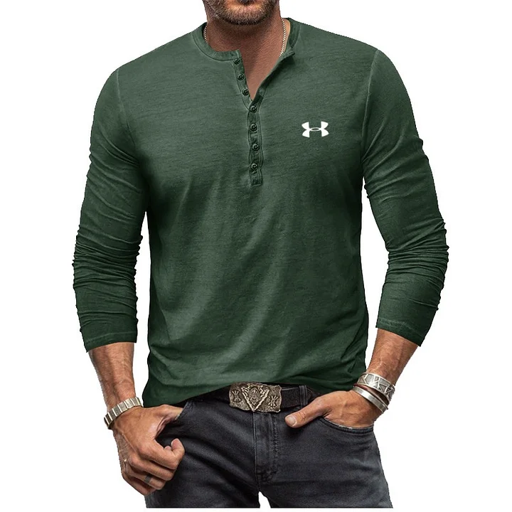 Men's Henley Vintage Long Sleeve T-Shirt