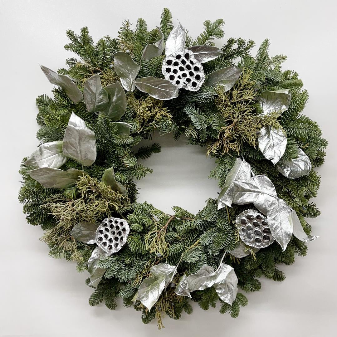 Silver Glen Fresh Wreath with dried accents