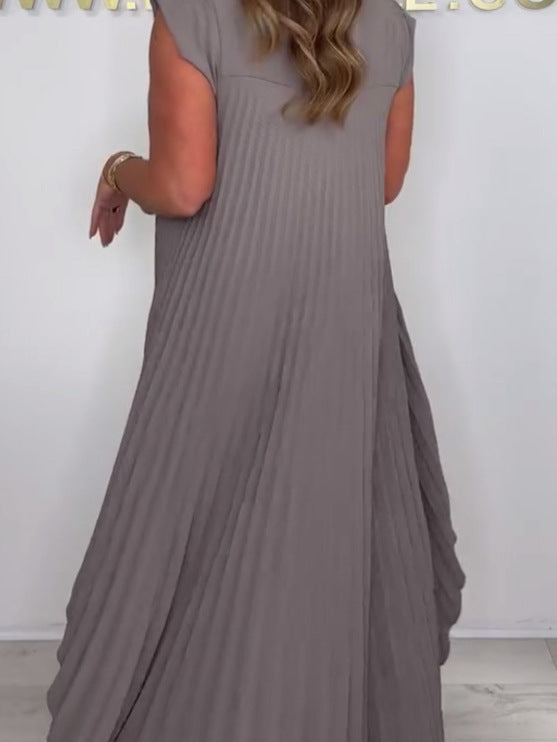 🔥Laney Pleated Short Sleeve Irregular Midi Top and Elastic Waist Wide Leg Pants Set✨