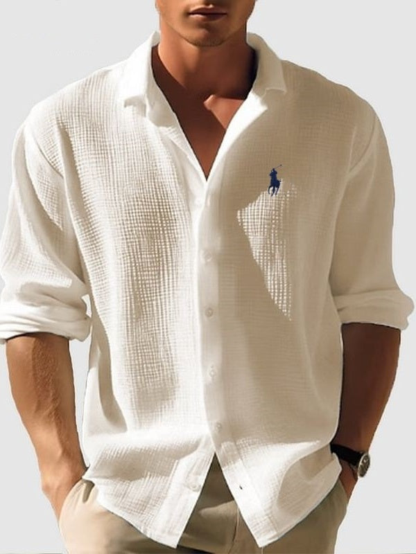 Men's solid color small waffle casual shirt