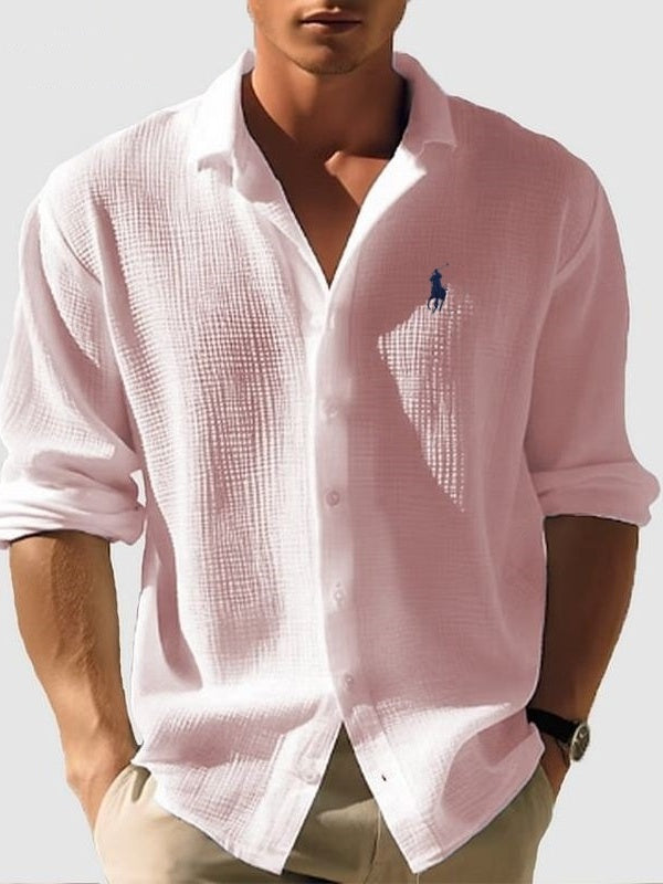 Men's solid color small waffle casual shirt