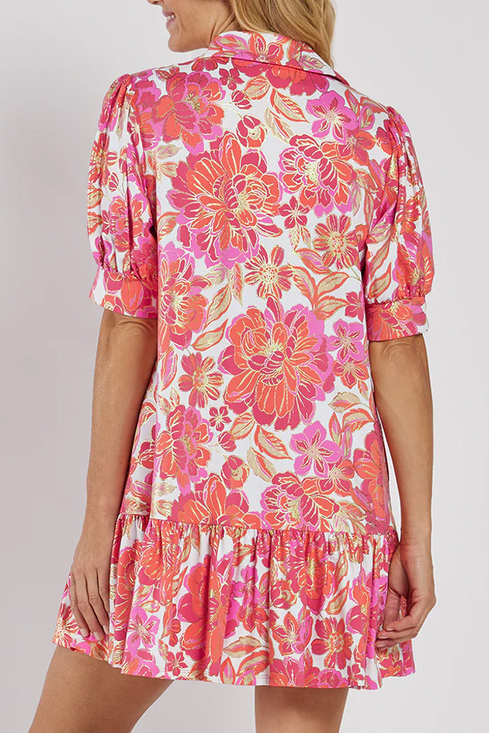 Puff Sleeves Pockets Flounce Dress