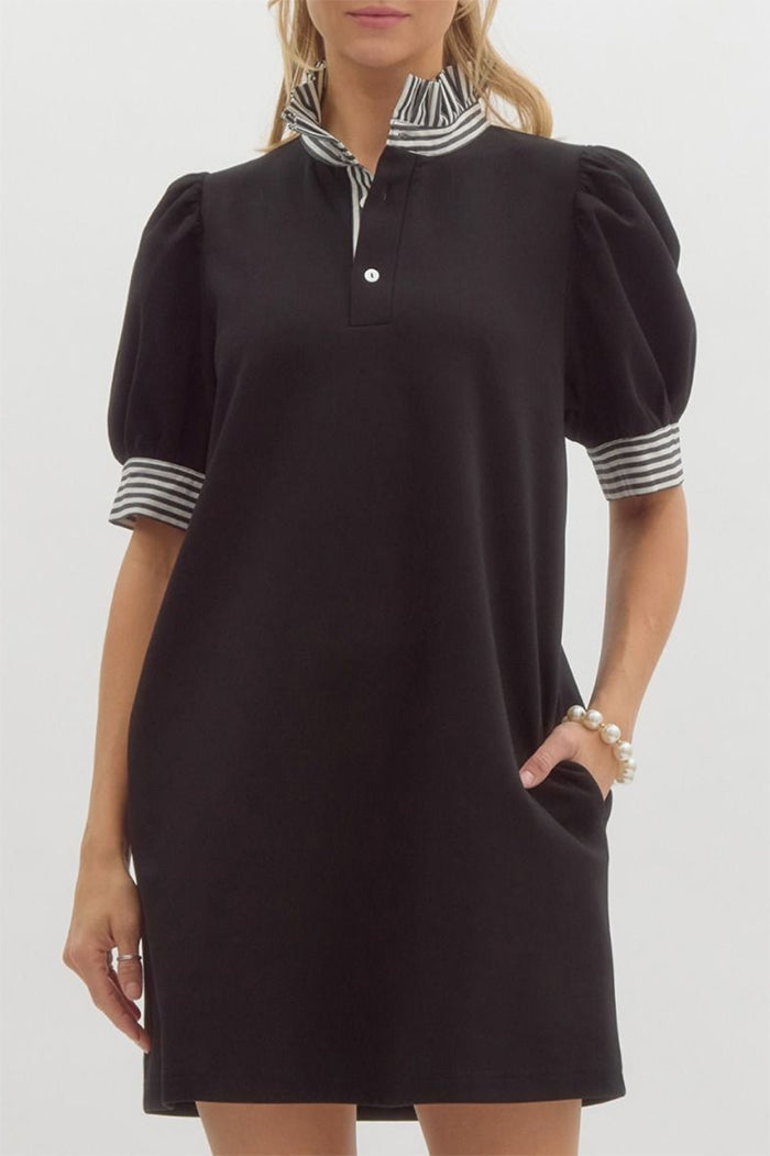 Stripe Collar Pocket Dress