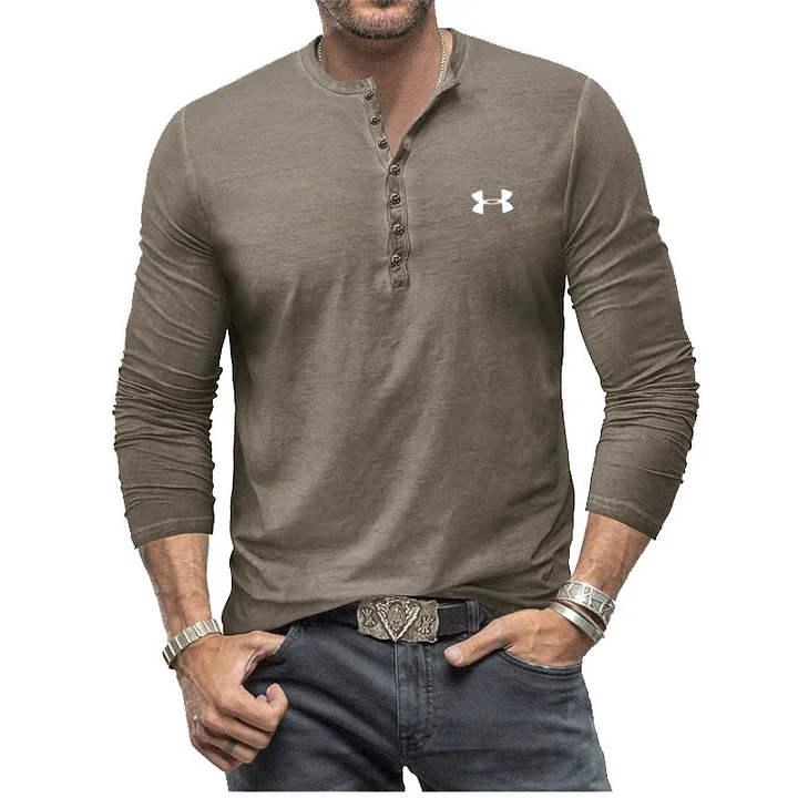 Men's Henley Vintage Long Sleeve T-Shirt