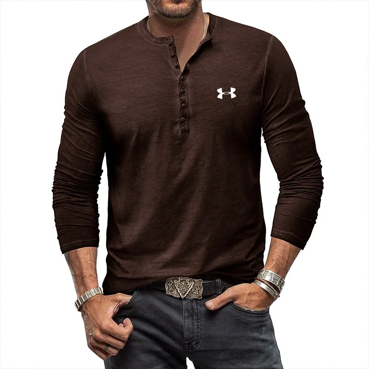 Men's Henley Vintage Long Sleeve T-Shirt