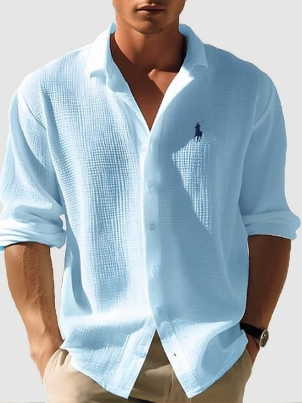 Men's solid color small waffle casual shirt