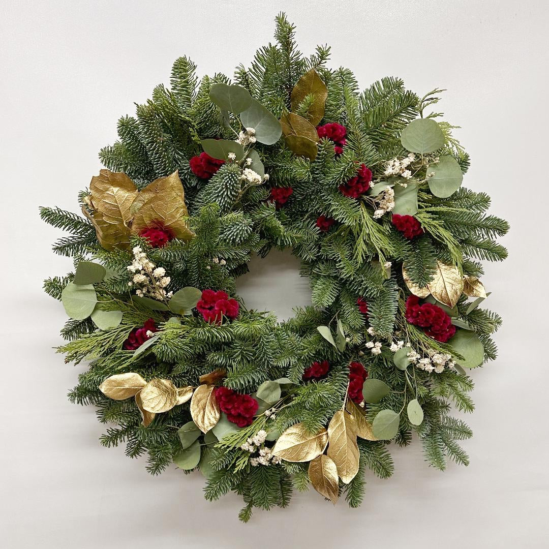 Golden Garden fresh Christmas Wreath 22 inches