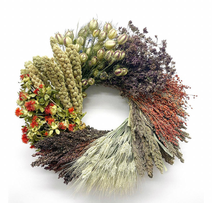 Autumn wheel wreath - dried herb, grain and grasses fall wreath 19-20 Inch