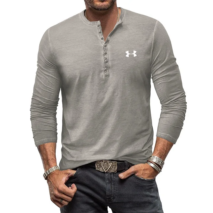 Men's Henley Vintage Long Sleeve T-Shirt