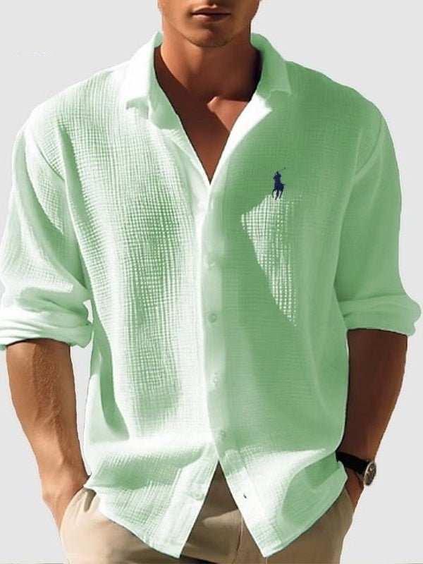 Men's solid color small waffle casual shirt