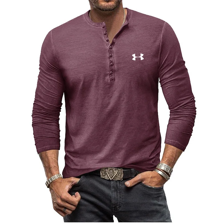 Men's Henley Vintage Long Sleeve T-Shirt