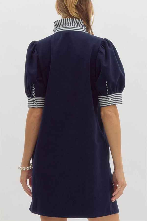 Stripe Collar Pocket Dress