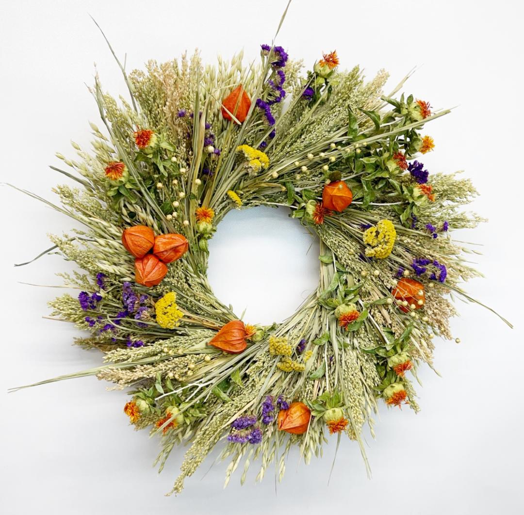New 2022 Fall Garden Wreath. Thanksgiving Autumn Fall door décor. Dried Floral Wreath. Dried Flower Wreath for Autumn