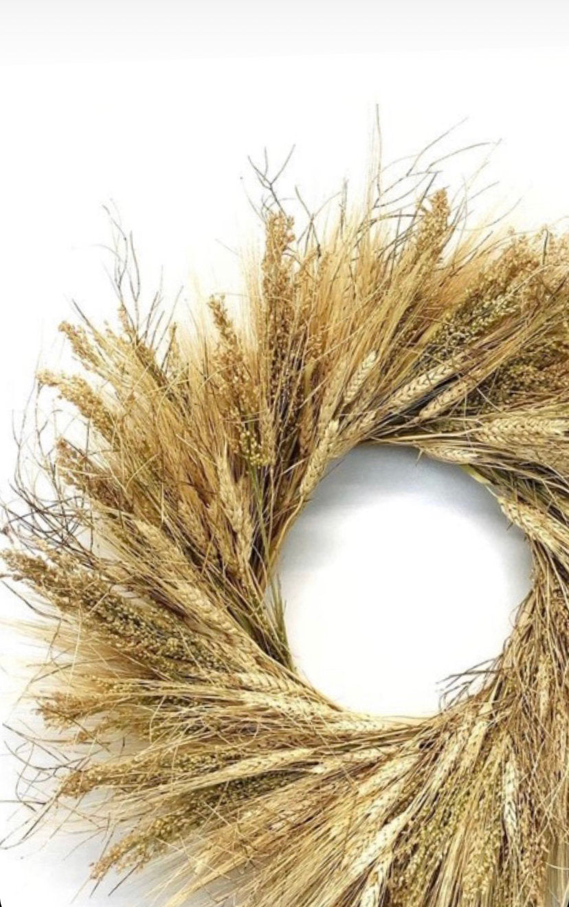 Farmhouse Wheat wreath - fall / autumn wreath 22 Inch