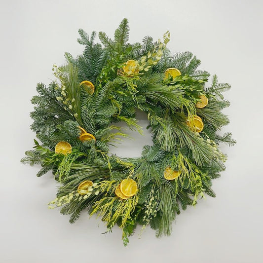 Winter Grove Wreath - fresh holiday greenery and orange slices