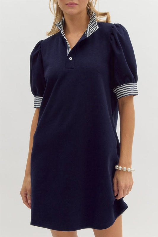 Stripe Collar Pocket Dress