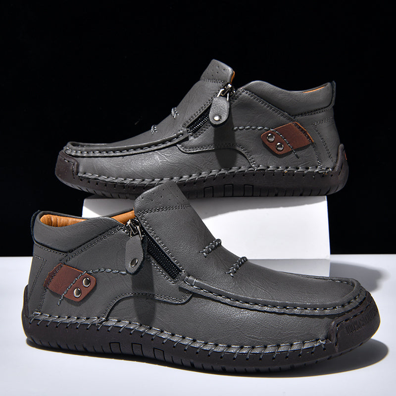 2025 new men's handmade high quality leather outdoor slip-on work boots