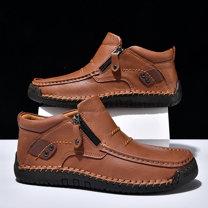 2025 new men's handmade high quality leather outdoor slip-on work boots