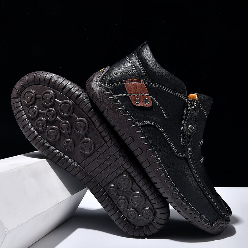 2025 new men's handmade high quality leather outdoor slip-on work boots