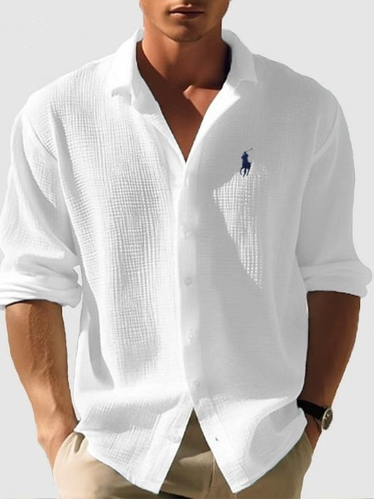 Men's solid color small waffle casual shirt