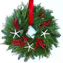 Seaside holiday wreath. Fresh Winter Wreath- with starfish, berries and Winter Greens wonderful Christmas by the sea decor--Nov. Shipping 22 Inch