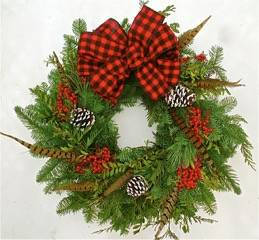 Fresh Winter Plaid and Feather Wreath- 22" Winter Christmas Wreath --ships in November