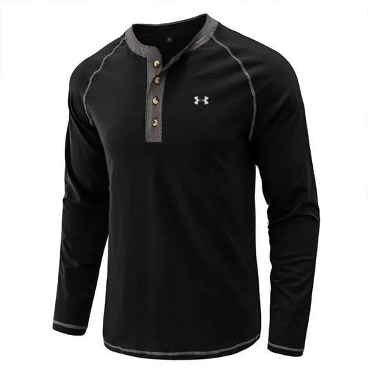 Men's solid color button casual long sleeve T-shirt