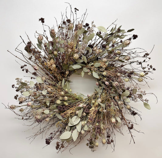 Olive Grove dried fall wreath 22 Inch