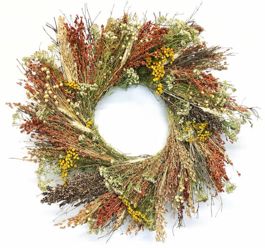 Fall Fields Dried Floral Wreath 22 Inch